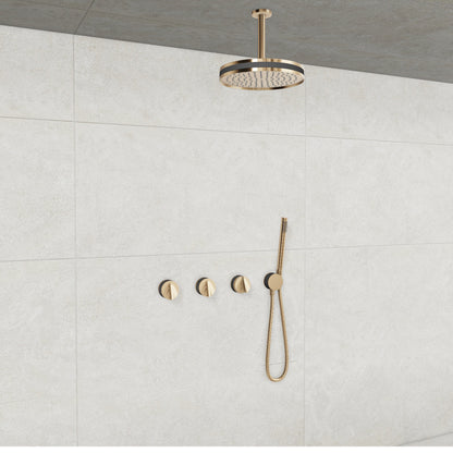 Baril Flora B47 ceiling-mount thermostatic shower system in Gold with Smokey accents — TRR-3302-47