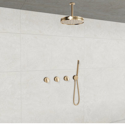 Baril Flora B47 ceiling-mount thermostatic shower system in Gold with Warm Gold accents — TRR-3302-47