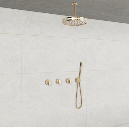 Baril Flora B47 ceiling-mount thermostatic shower system in Gold with Brushed Nickel accents — TRR-3302-47