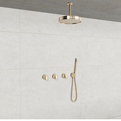 Baril Flora B47 ceiling-mount thermostatic shower system in Gold with Polished Nickel accents — TRR-3302-47