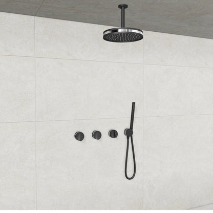 Baril Flora B47 ceiling-mount thermostatic shower system in Matte Black with Chrome accents — TRR-3302-47