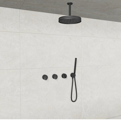 Baril Flora B47 ceiling-mount thermostatic shower system in Matte Black with Smokey accents — TRR-3302-47