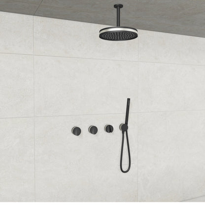 Baril Flora B47 ceiling-mount thermostatic shower system in Matte Black with Brushed Nickel accents — TRR-3302-47