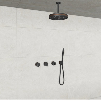 Baril Flora B47 ceiling-mount thermostatic shower system in Matte Black with Venetian Bronze accents — TRR-3302-47