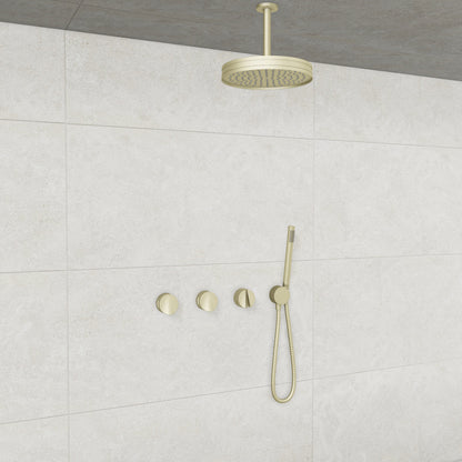 Baril Flora B47 ceiling-mount thermostatic shower system in Satin Brass with Satin Brass accents — TRR-3302-47