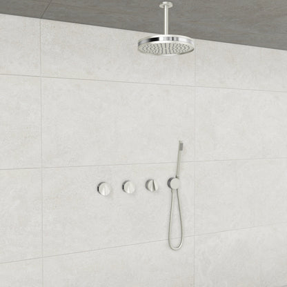 Baril Flora B47 ceiling-mount thermostatic shower system in Brushed Nickel with Chrome accents — TRR-3302-47