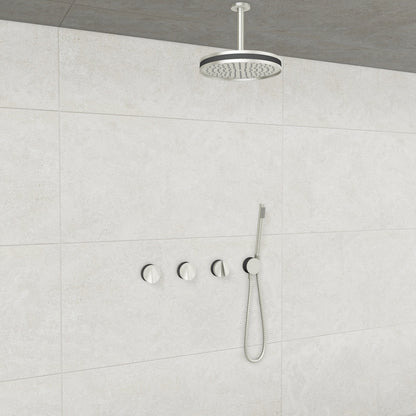 Baril Flora B47 ceiling-mount thermostatic shower system in Brushed Nickel with Smokey accents — TRR-3302-47