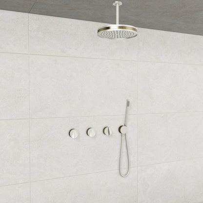 Baril Flora B47 ceiling-mount thermostatic shower system in Brushed Nickel with Warm Gold accents — TRR-3302-47