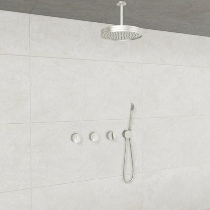 Baril Flora B47 ceiling-mount thermostatic shower system in Brushed Nickel with Brushed Nickel accents — TRR-3302-47