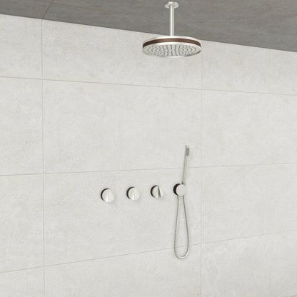 Baril Flora B47 ceiling-mount thermostatic shower system in Brushed Nickel with Venetian Bronze accents — TRR-3302-47