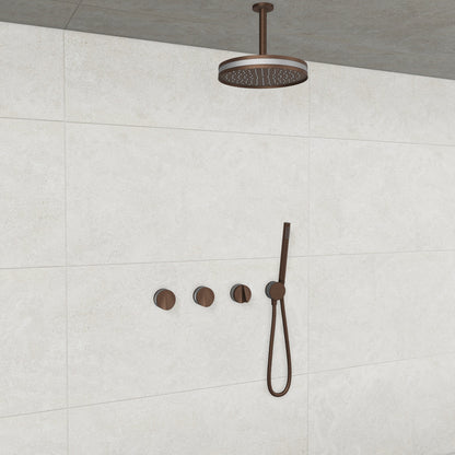 Baril Flora B47 ceiling-mount thermostatic shower system in Venetian Bronze with Matte Silver accents — TRR-3302-47