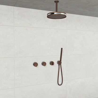Baril Flora B47 ceiling-mount thermostatic shower system in Venetian Bronze with Chrome accents — TRR-3302-47