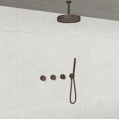 Baril Flora B47 ceiling-mount thermostatic shower system in Venetian Bronze with Smokey accents — TRR-3302-47