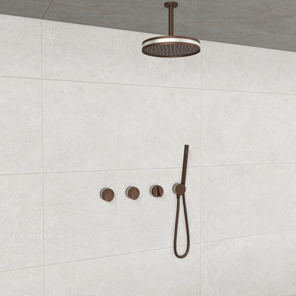 Baril Flora B47 ceiling-mount thermostatic shower system in Venetian Bronze with Brushed Nickel accents — TRR-3302-47