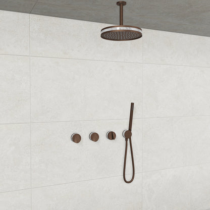 Baril Flora B47 ceiling-mount thermostatic shower system in Venetian Bronze with Marble accents — TRR-3302-47