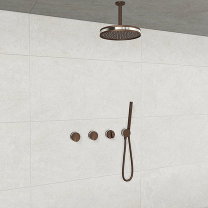 Baril Flora B47 ceiling-mount thermostatic shower system in Venetian Bronze with Polished Nickel accents — TRR-3302-47