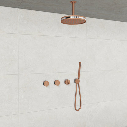 Baril Flora B47 ceiling-mount thermostatic shower system in Satin Copper with Chrome accents — TRR-3302-47