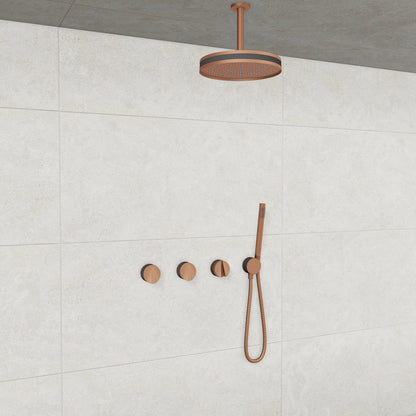 Baril Flora B47 ceiling-mount thermostatic shower system in Satin Copper with Smokey accents — TRR-3302-47