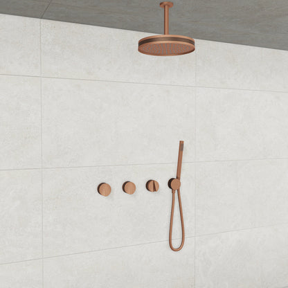 Baril Flora B47 ceiling-mount thermostatic shower system in Satin Copper with Venetian Bronze accents — TRR-3302-47