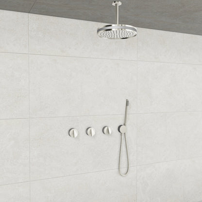 Baril Flora B47 ceiling-mount thermostatic shower system in Polished Nickel with Matte Silver accents — TRR-3302-47