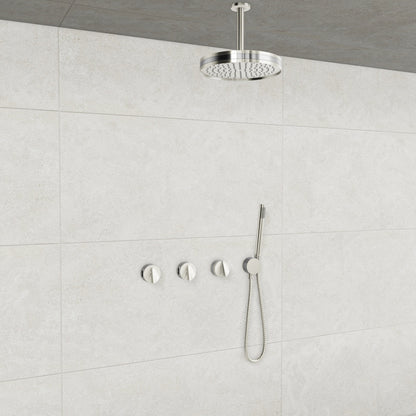 Baril Flora B47 ceiling-mount thermostatic shower system in Polished Nickel with Chrome accents — TRR-3302-47