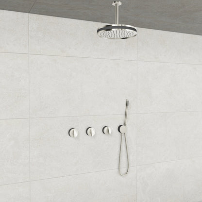 Baril Flora B47 ceiling-mount thermostatic shower system in Polished Nickel with Smokey accents — TRR-3302-47