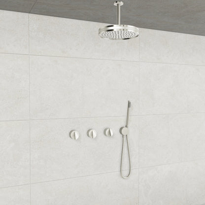 Baril Flora B47 ceiling-mount thermostatic shower system in Polished Nickel with Brushed Nickel accents — TRR-3302-47