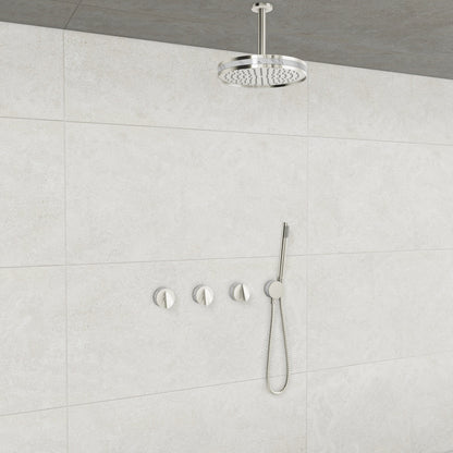 Baril Flora B47 ceiling-mount thermostatic shower system in Polished Nickel with Marble accents — TRR-3302-47