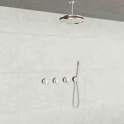 Baril Flora B47 ceiling-mount thermostatic shower system in Polished Nickel with Venetian Bronze accents — TRR-3302-47