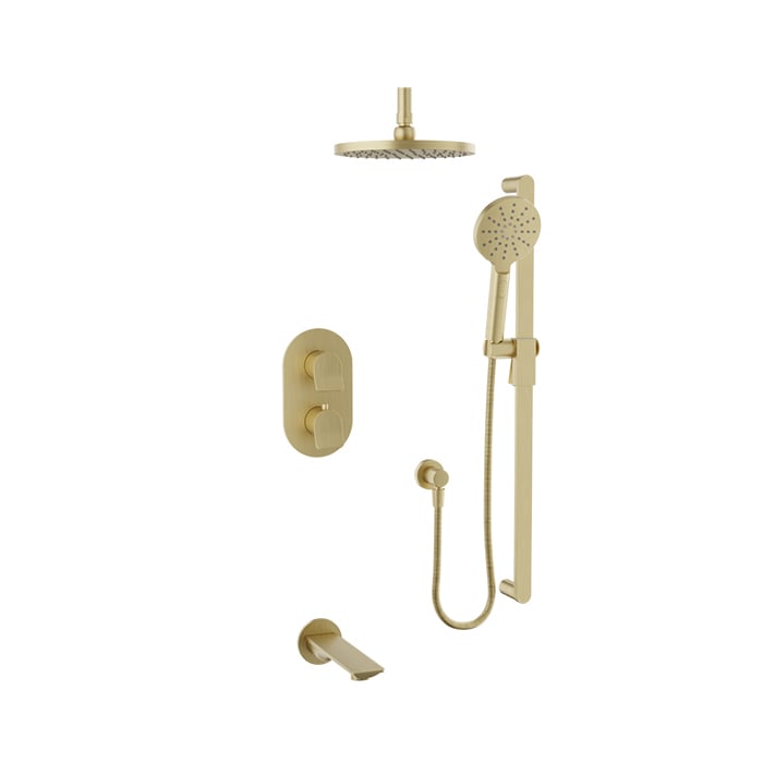 Baril Profile B46 Thermostatic Pressure-Balanced Tub & Shower Kit Trim, Ceiling-Mounted - Satin Brass
