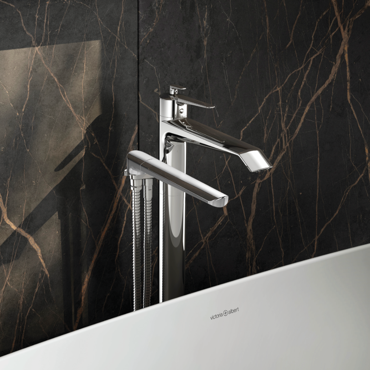 Venty Thermostatic Single  Hole Floor Mount Tub Filler Trim at Eunoia Home