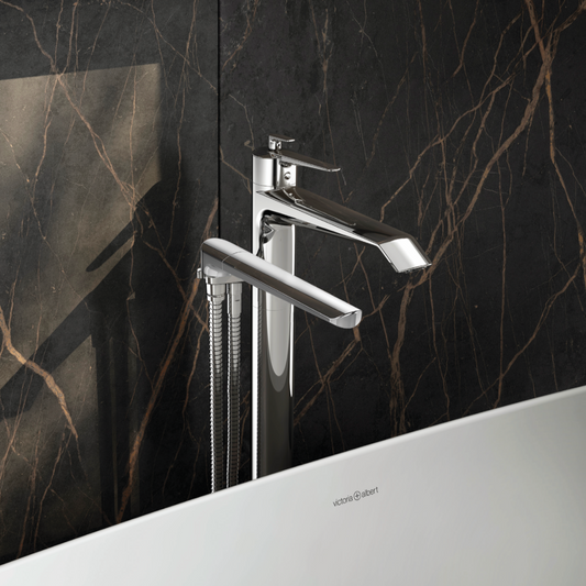Venty Thermostatic Single  Hole Floor Mount Tub Filler Trim at Eunoia Home
