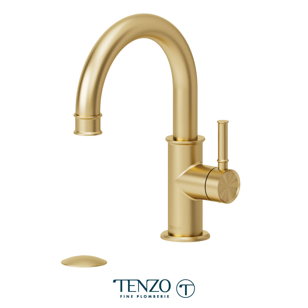 Tenzo Alyss Single Hole Lavatory Faucet, Drain without Overflow - ALY10-W - Brushed Gold