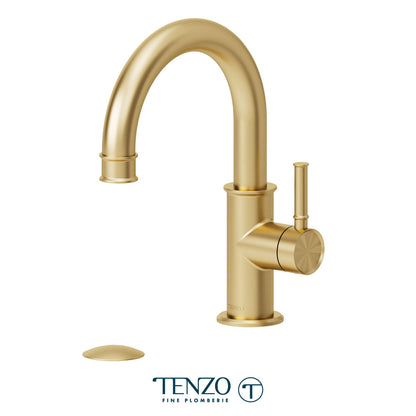 Tenzo Alyss Single Hole Lavatory Faucet, Drain without Overflow - ALY10-W - Brushed Gold