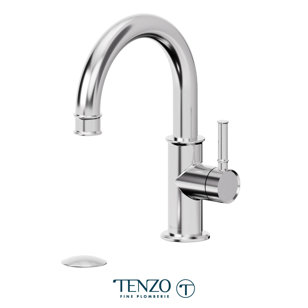 Tenzo Alyss Single Hole Lavatory Faucet, Drain without Overflow - ALY10-W - Polished Chrome