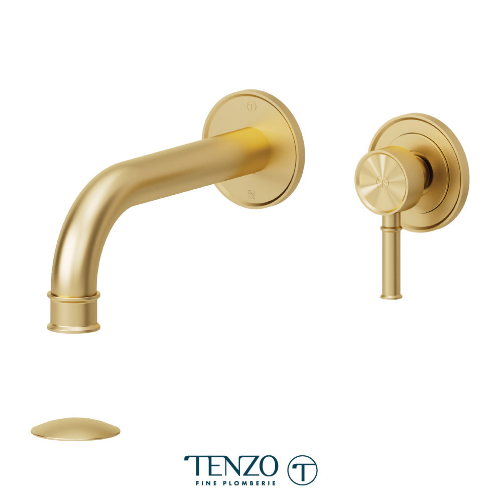 Tenzo Alyss Wall Mount Lavatory Faucet, Drain with Overflow - ALY14-P - Brushed Gold