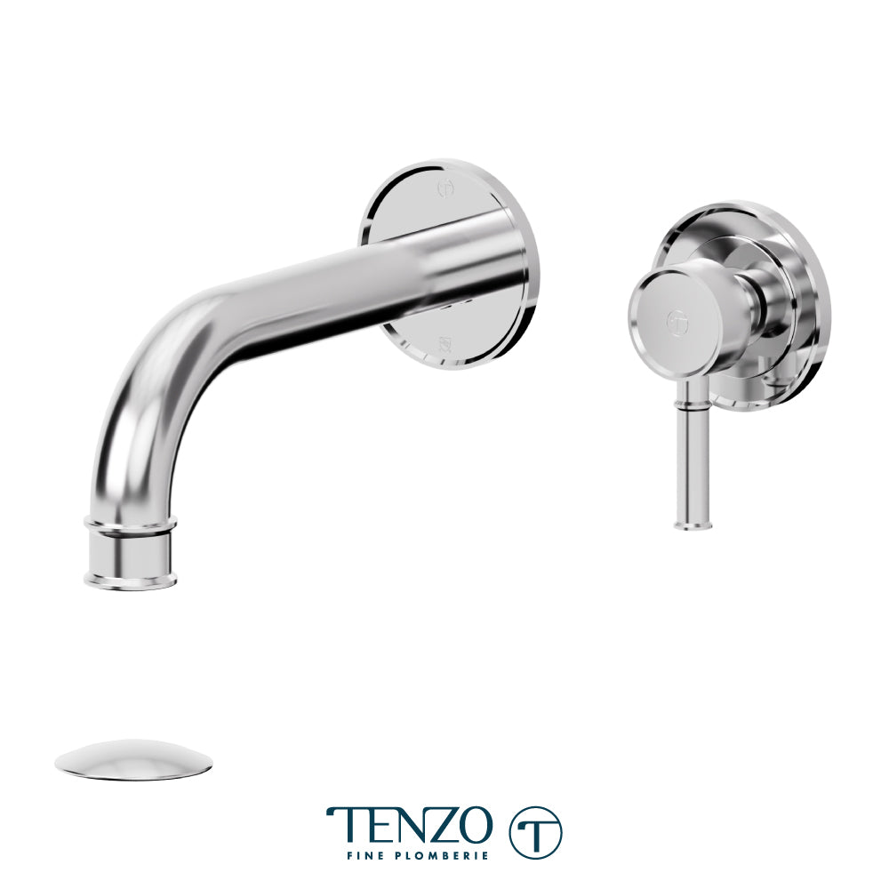 Tenzo Alyss Wall Mount Lavatory Faucet, Drain with Overflow - ALY14-P - Polished Chrome