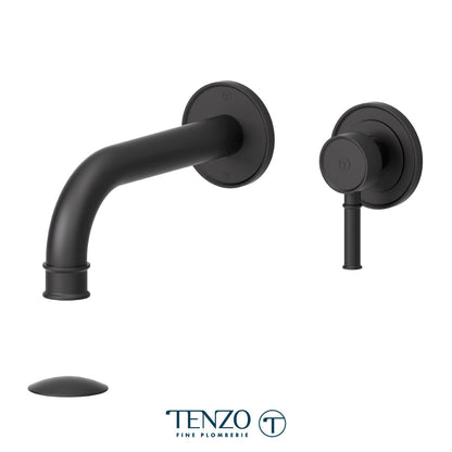 Tenzo Alyss Wall Mount Lavatory Faucet, Drain with Overflow - ALY14-P - Matte Black