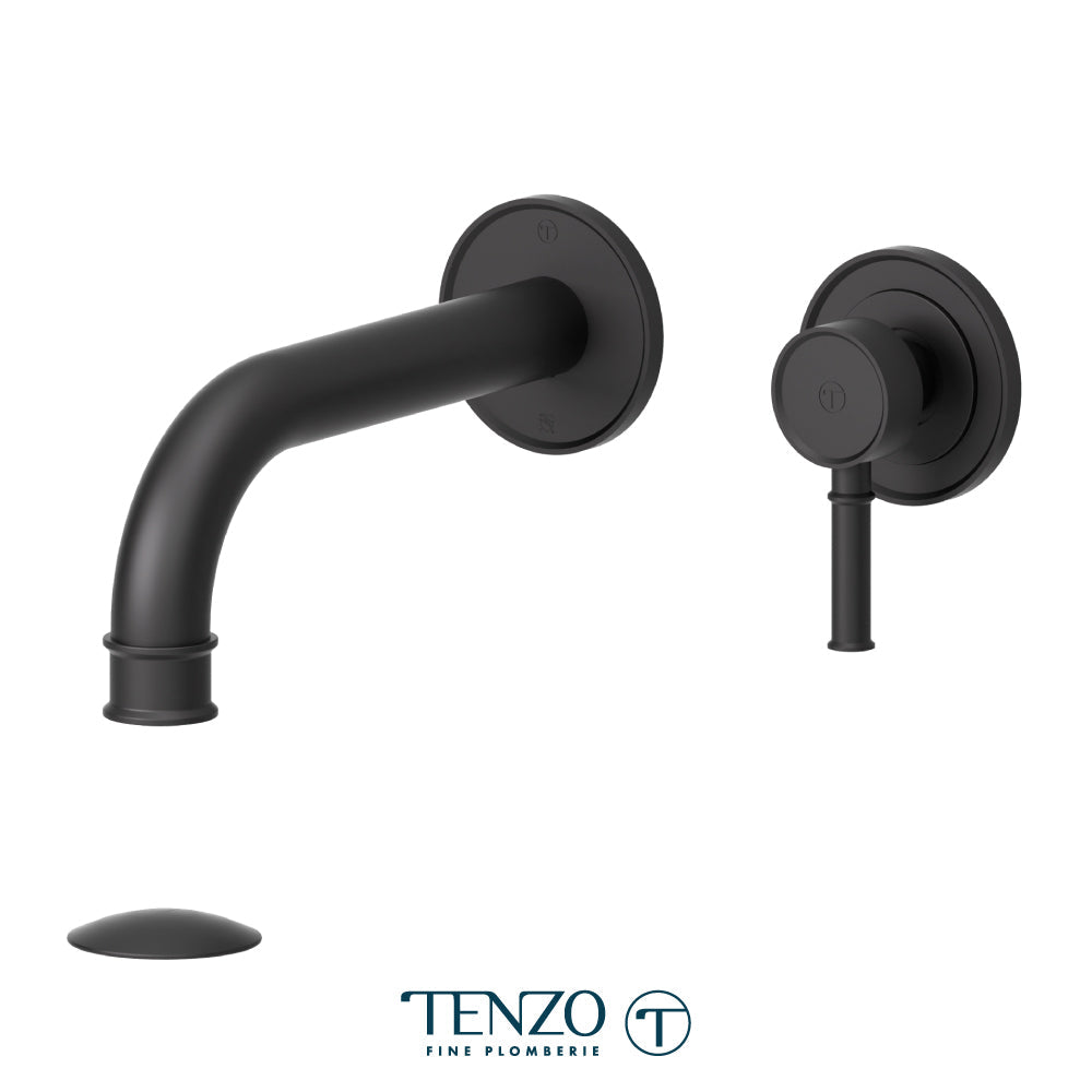 Tenzo Alyss Wall Mount Lavatory Faucet, Drain without Overflow - ALY14-W - Matte Black