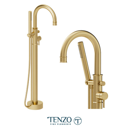 Tenzo Alyss Freestanding Tub Filler with Hand Shower - ALY52 - Brushed Gold