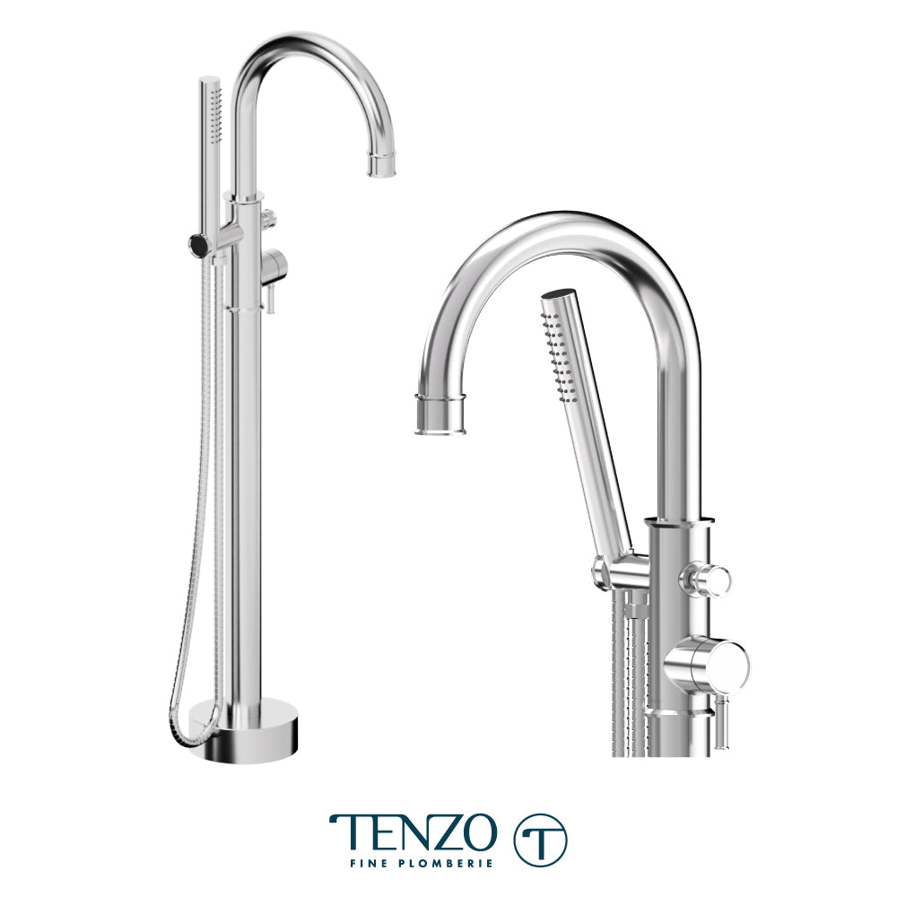 Tenzo Alyss Freestanding Tub Filler with Hand Shower - ALY52 - Polished Chrome