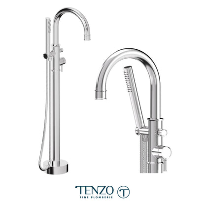 Tenzo Alyss Freestanding Tub Filler with Hand Shower - ALY52 - Polished Chrome