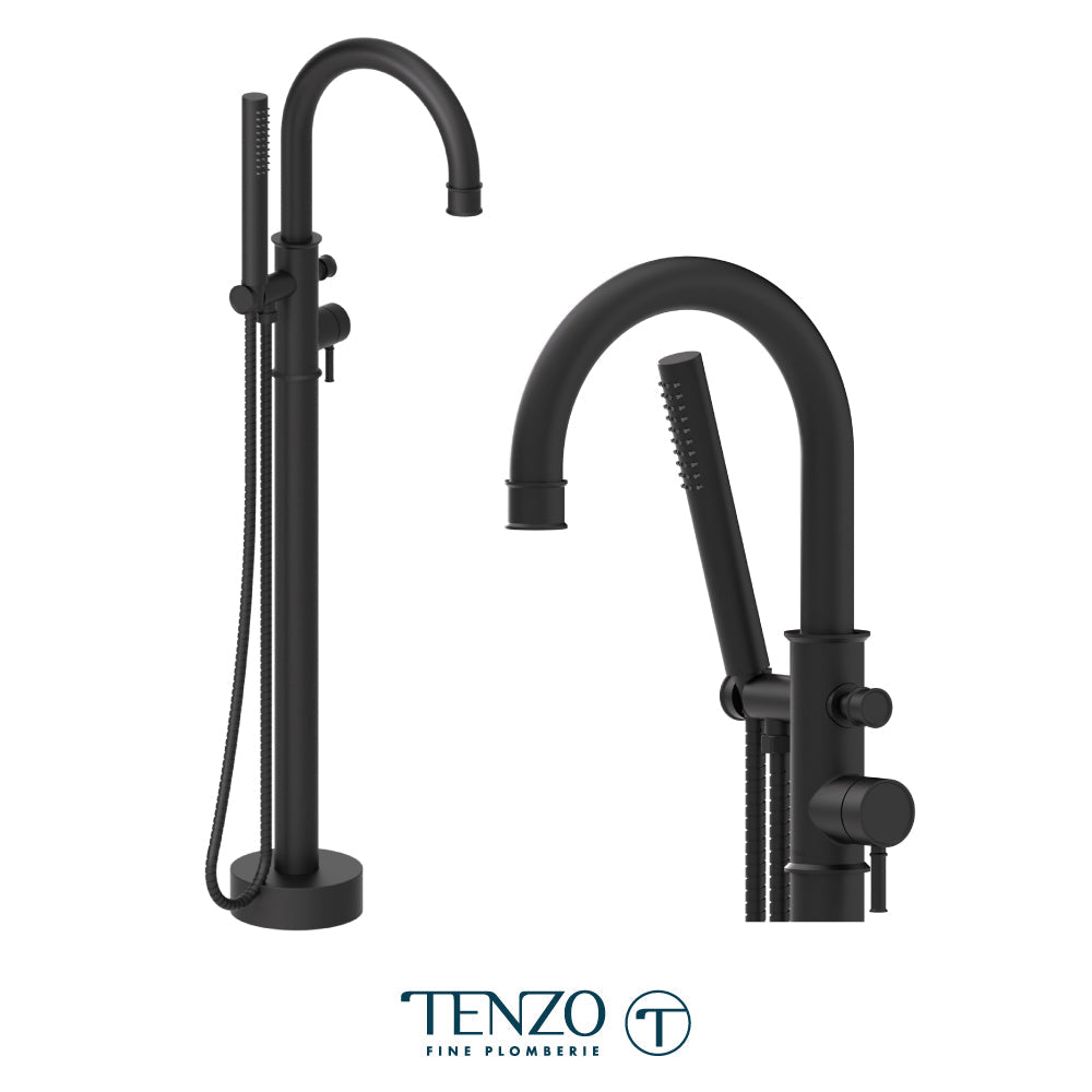 Tenzo Alyss Freestanding Tub Filler with Hand Shower - ALY52 - Matte Black