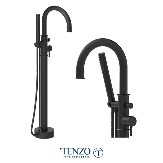 Tenzo Alyss Freestanding Tub Filler with Hand Shower - ALY52 - Matte Black