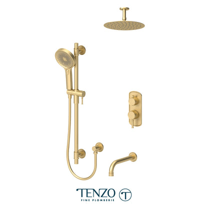 Tenzo Alyss ALYPB33-511315 3-function ceiling-arm shower kit in brushed gold