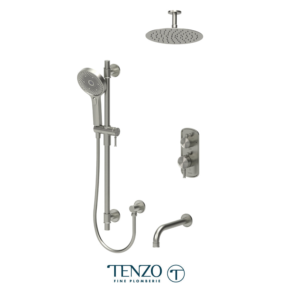 Tenzo Alyss ALYPB33-511315 3-function ceiling-arm shower kit in brushed nickel