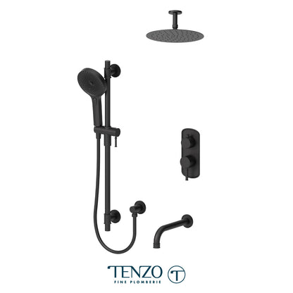 Tenzo Alyss ALYPB33-511315 3-function ceiling-arm shower kit in matte black