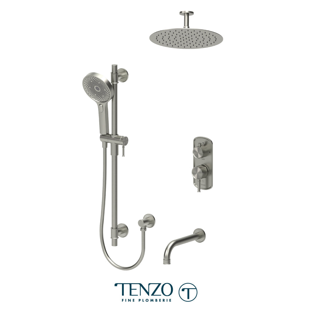 Tenzo Alyss ALYPB33-511325 3-function ceiling-arm shower kit in brushed nickel