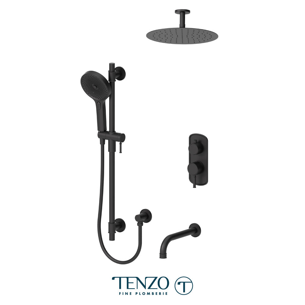 Tenzo Alyss ALYPB33-511325 3-function ceiling-arm shower kit in matte black