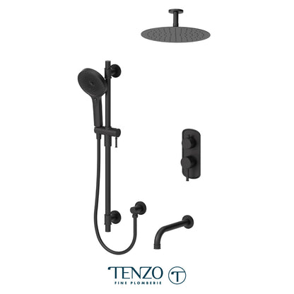 Tenzo Alyss ALYPB33-511325 3-function ceiling-arm shower kit in matte black